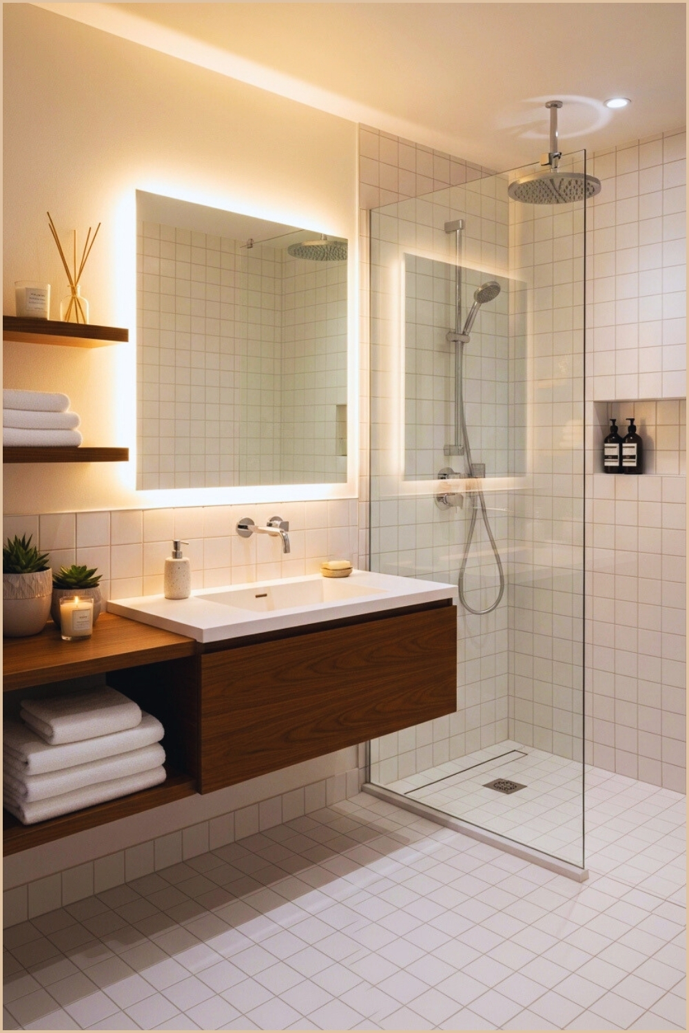 Modern Bathroom With A Glass Enclosed Walk In Shower