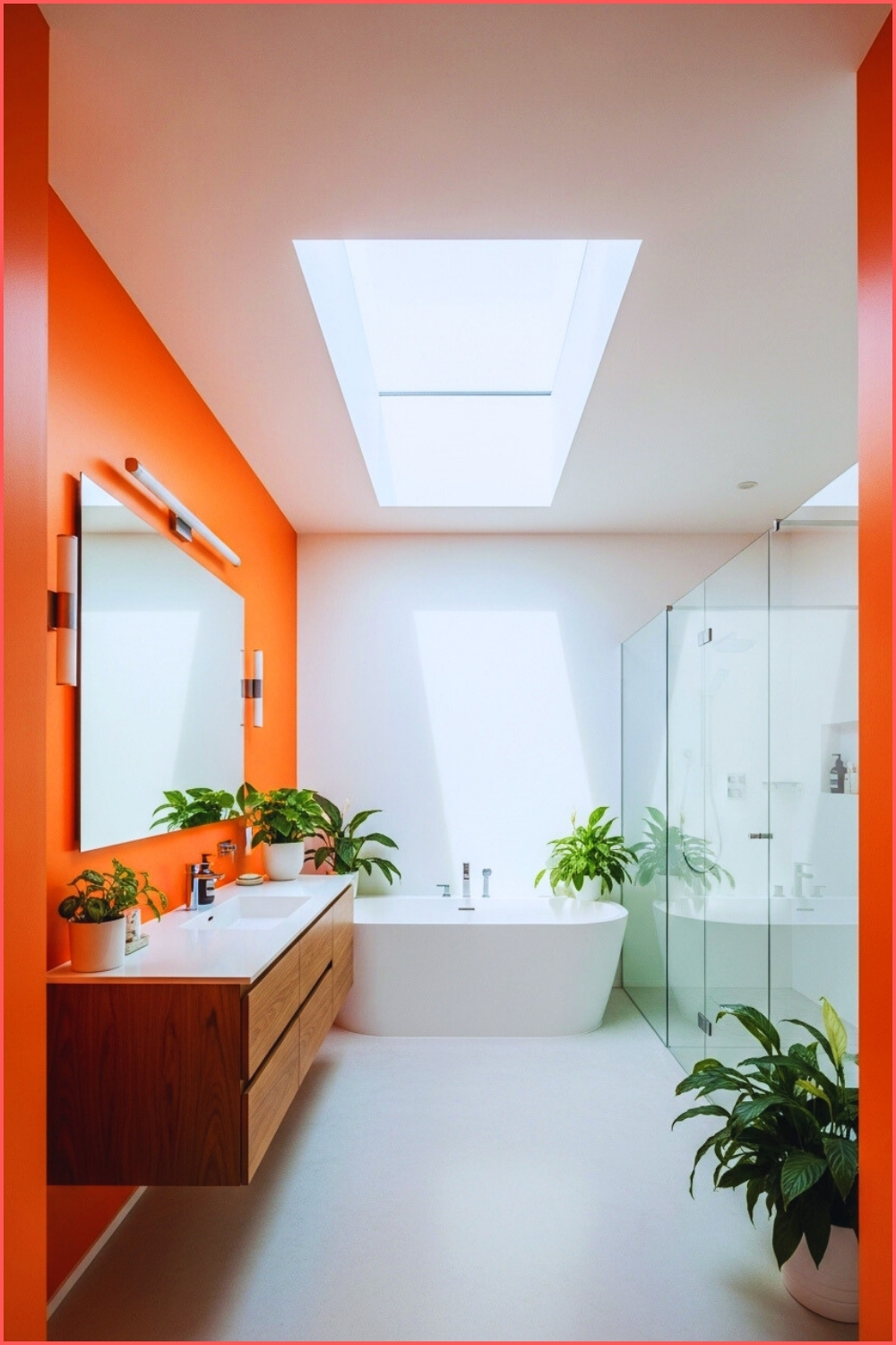 Modern Bathroom With Bold Orange Accent Walls