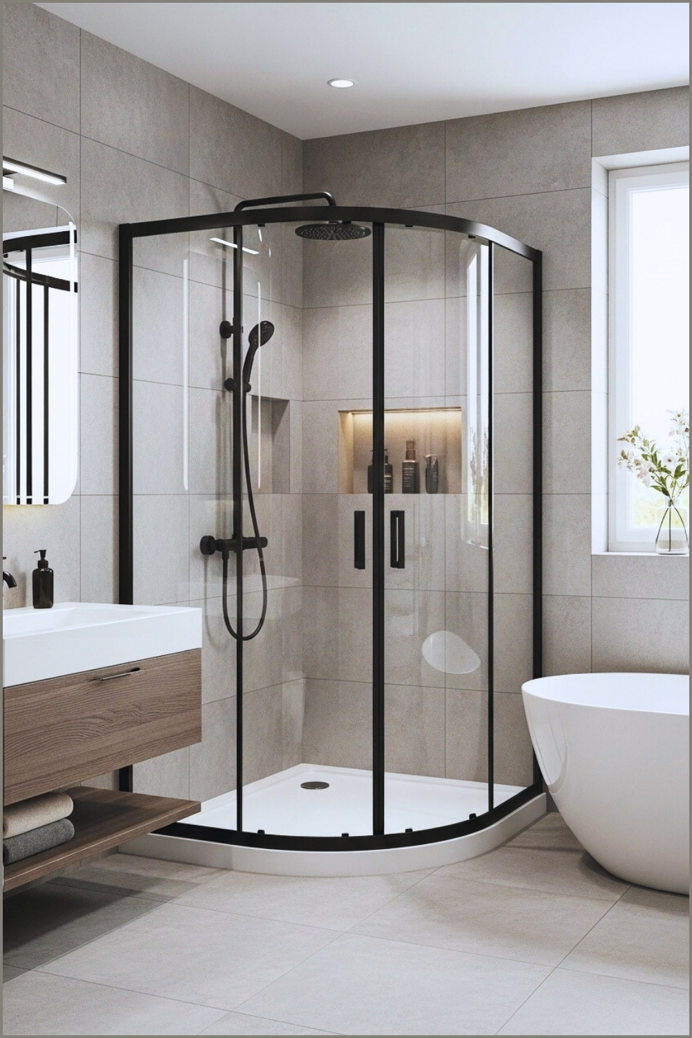 Modern Bathroom With Gray Textured Wall Tiles