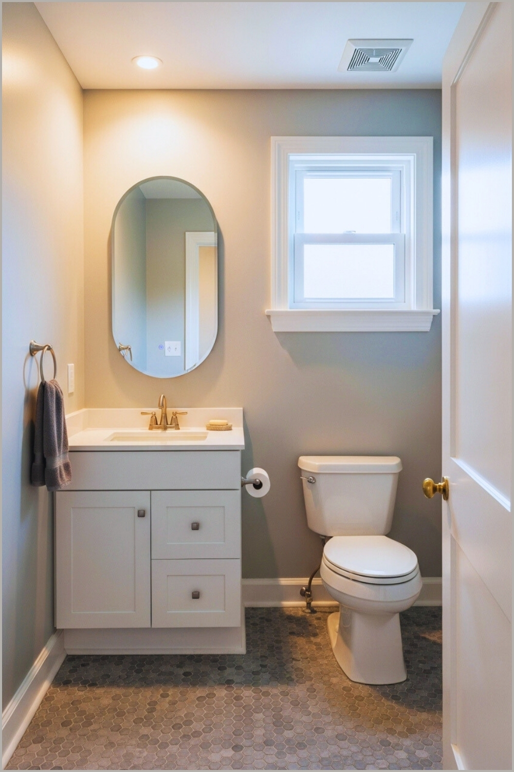 Modern Bathroom With Grey Painted Walls White Vanity