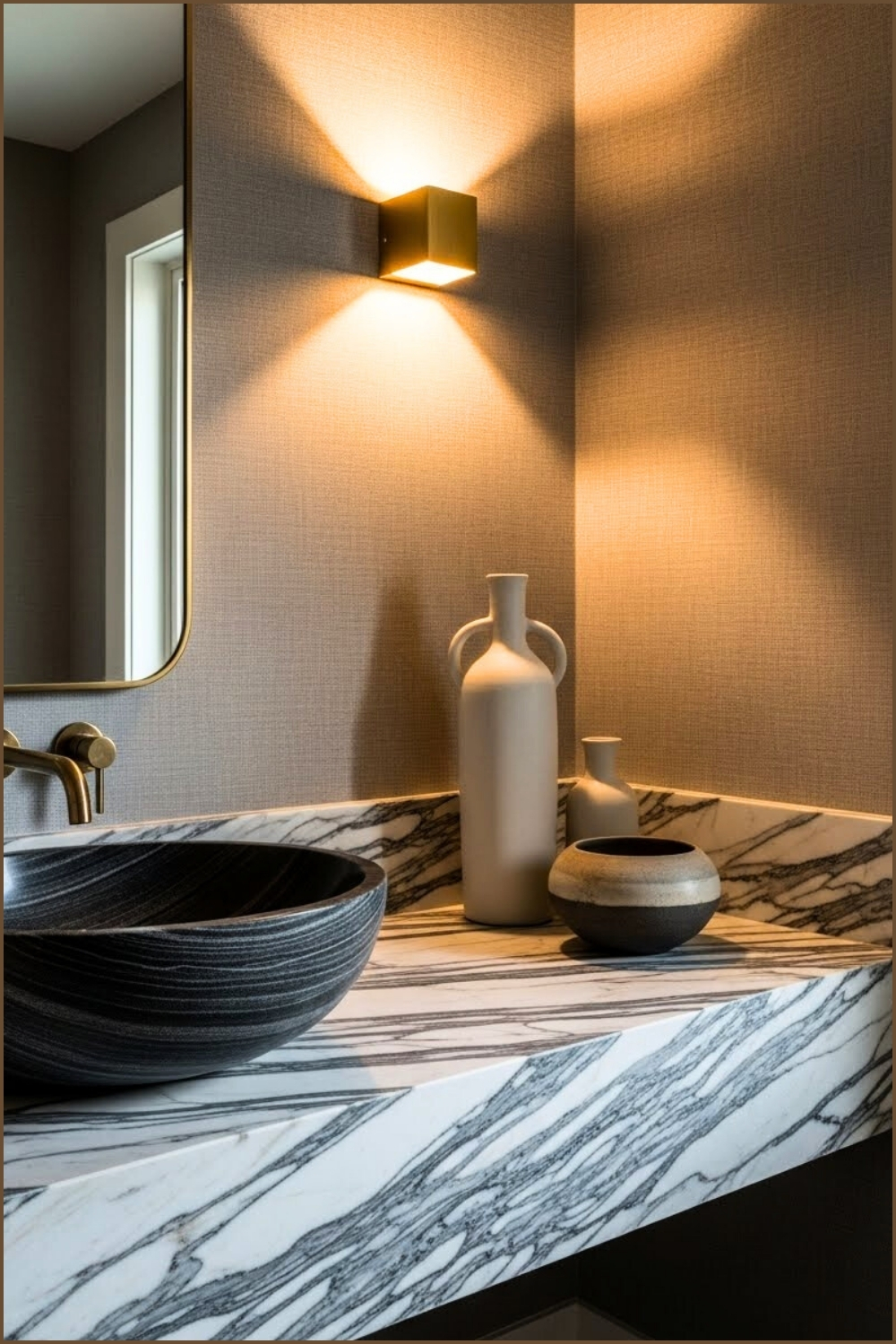 Modern Bathroom With Warm Grey Textured Walls