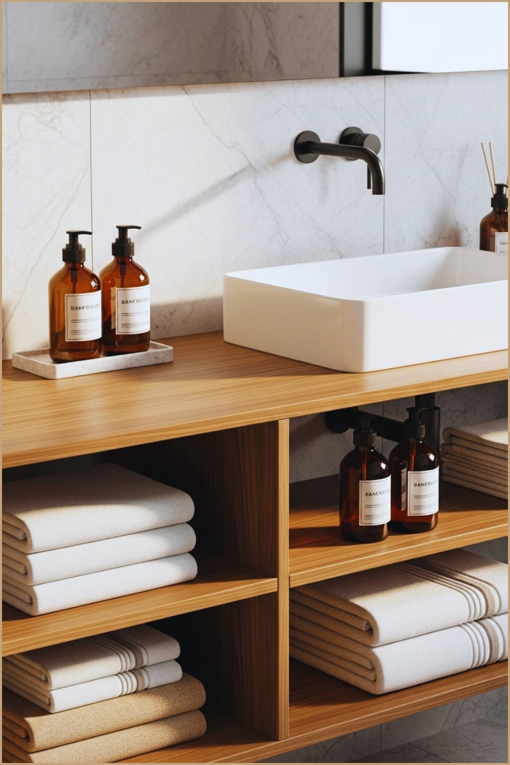 Modern Bathroom Wooden Vanity With Open Shelves