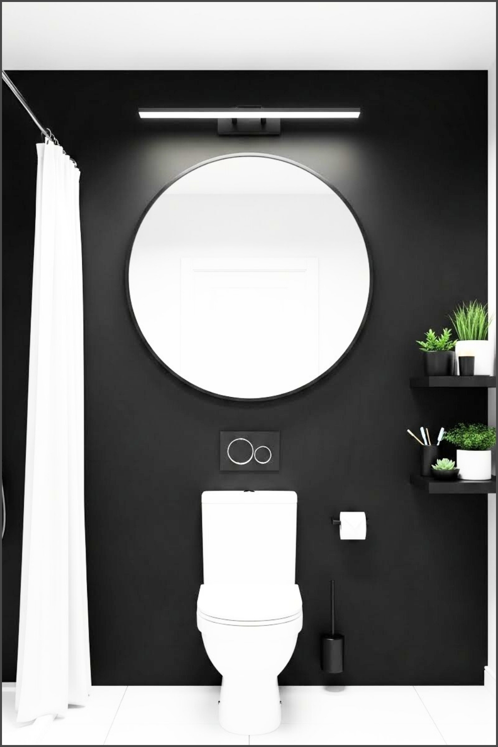 Modern Black And White Bathroom With Matte Black Walls