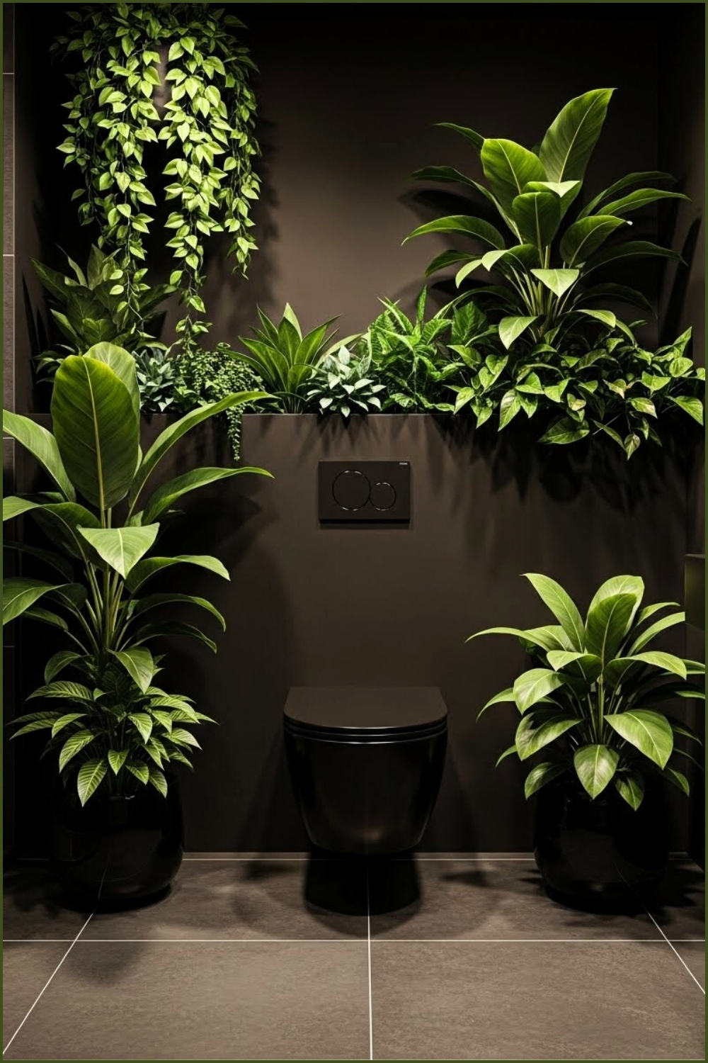 Modern Black Bathroom With Matte Black Walls And Dark