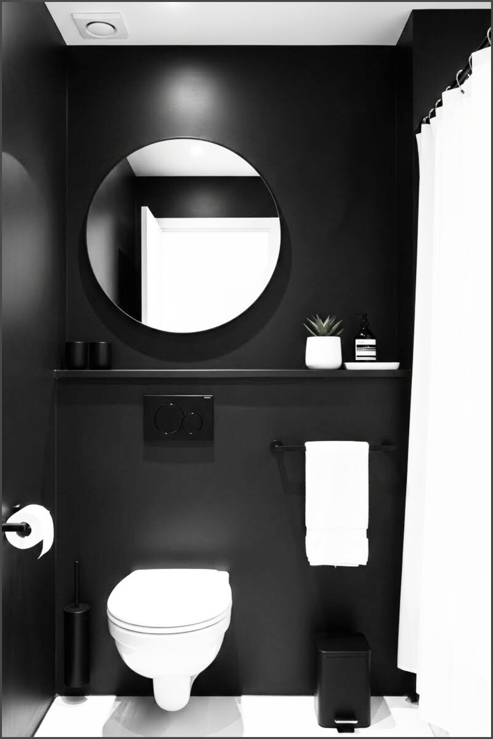 Modern Black Bathroom With Matte Black Walls