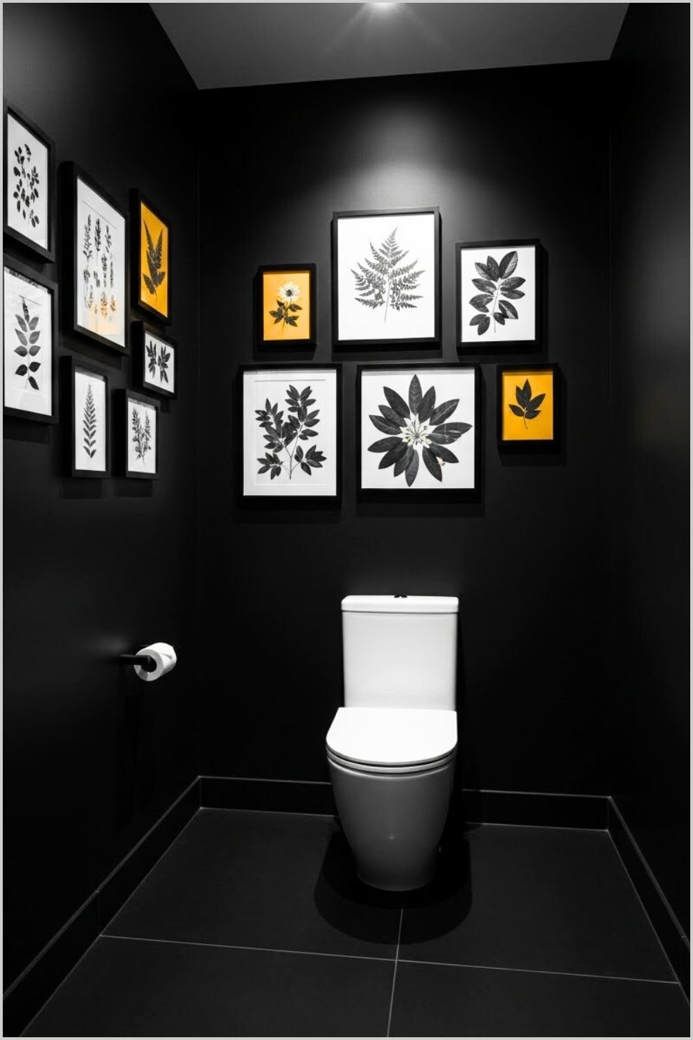Modern Black Powder Room With Matte Black Walls