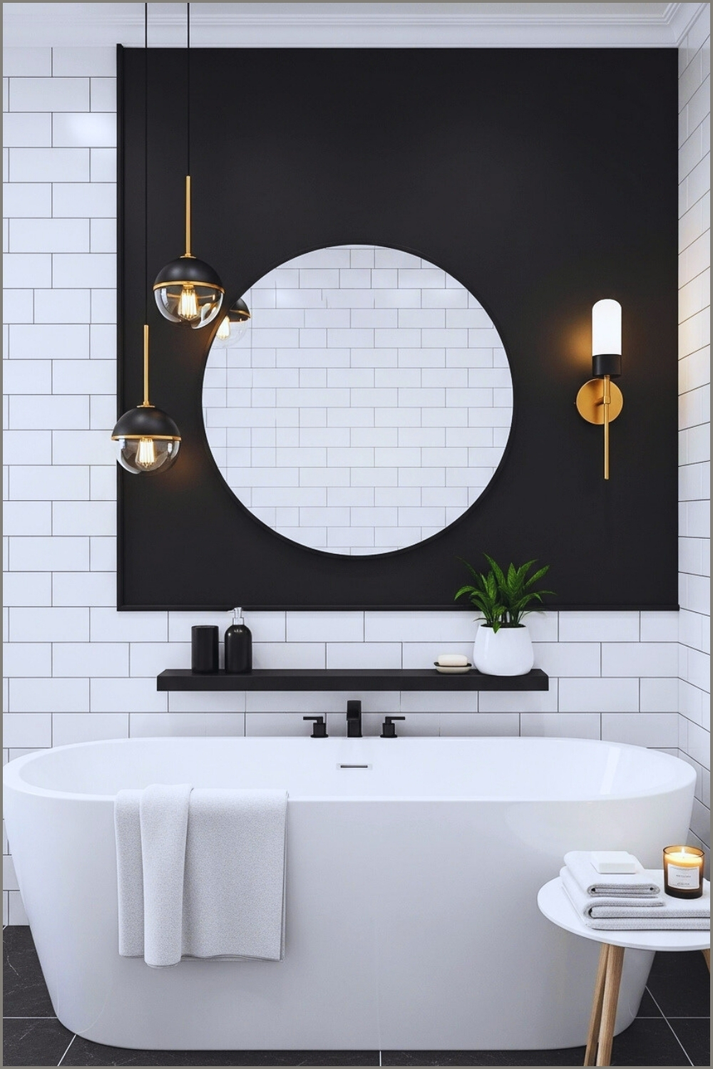 Modern Chic Bathroom With White Subway Tile Walls