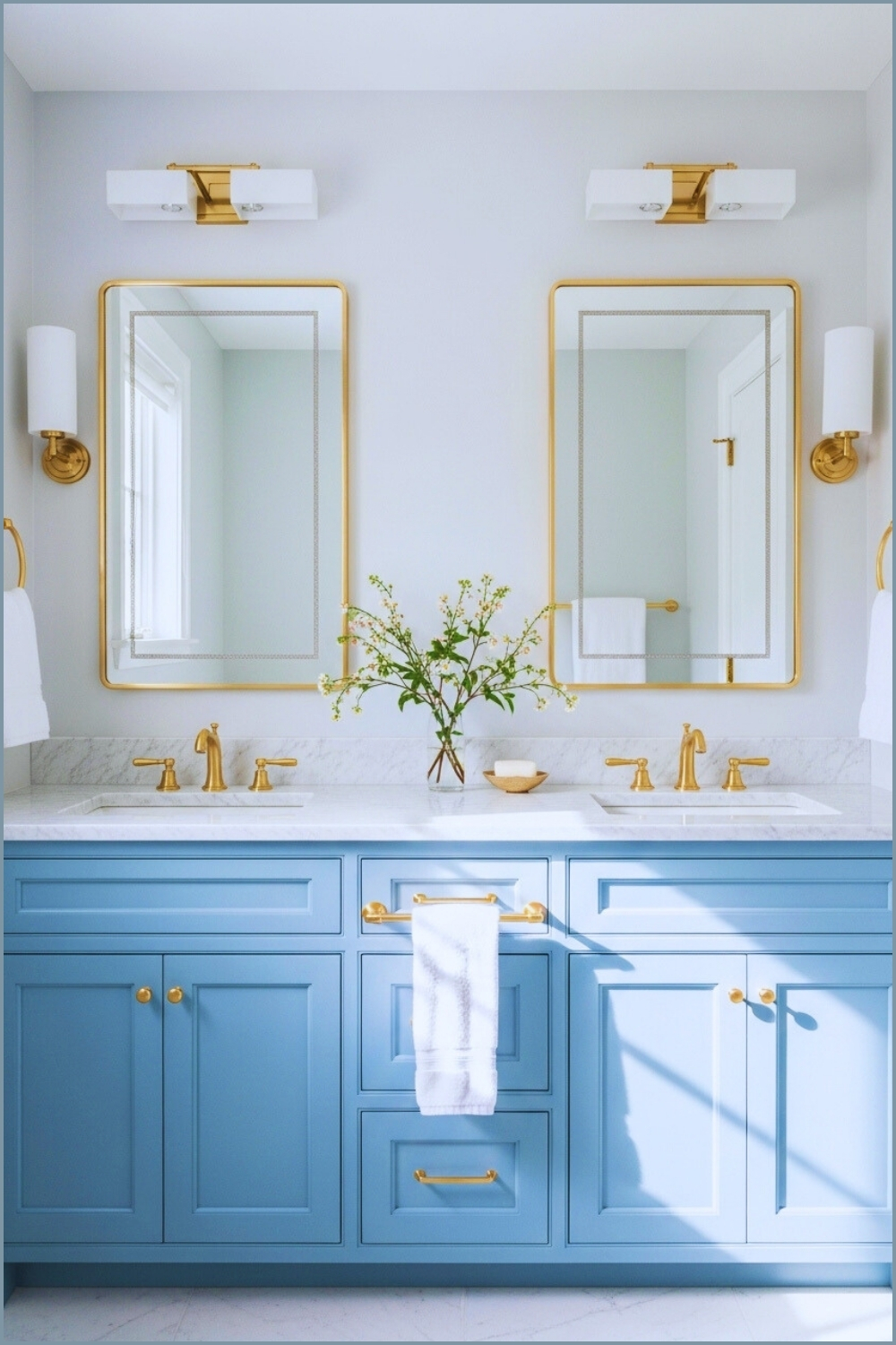 Modern Classic Bathroom, Soft Cornflower Blue Double Vanity