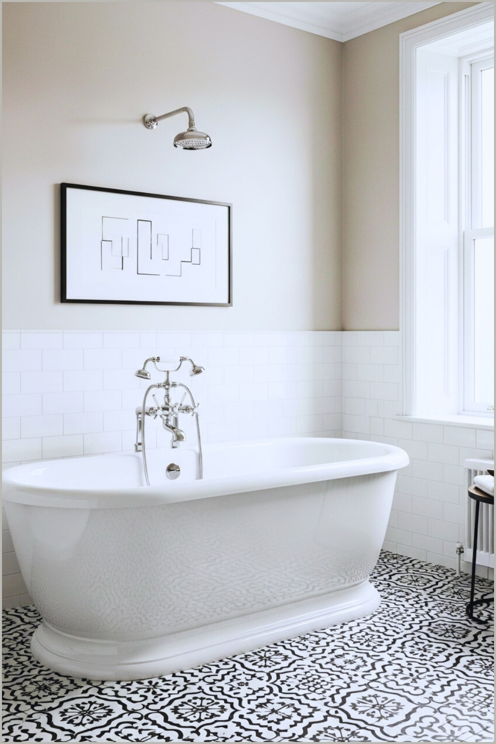 Modern Classic Bathroom, White Freestanding Tub