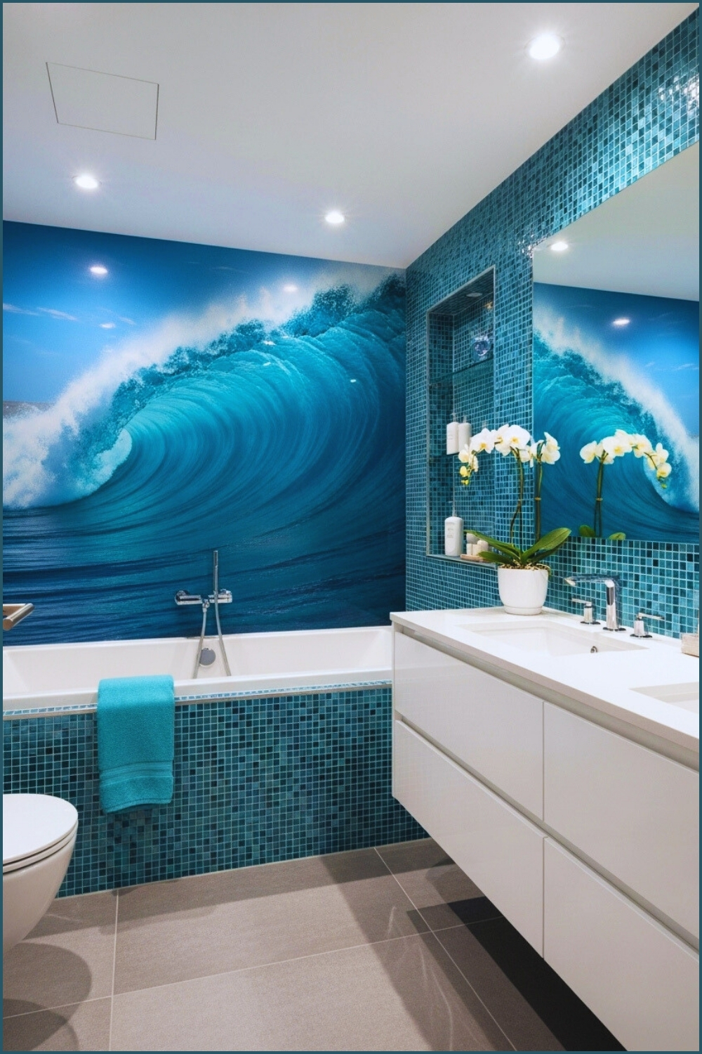 Modern Coastal Bathroom With Immersive Deep Blue Ocean