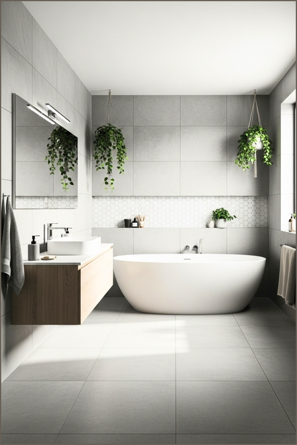 Modern Concrete Tile Bathroom With Large Grey Tiles