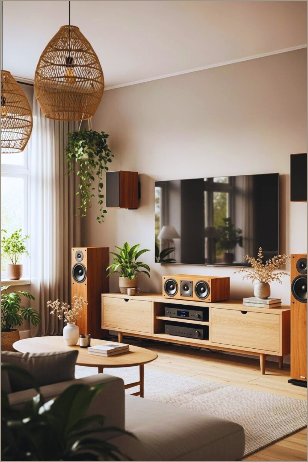 Modern Cozy Living Room Home Theater Setup Wall Mounted