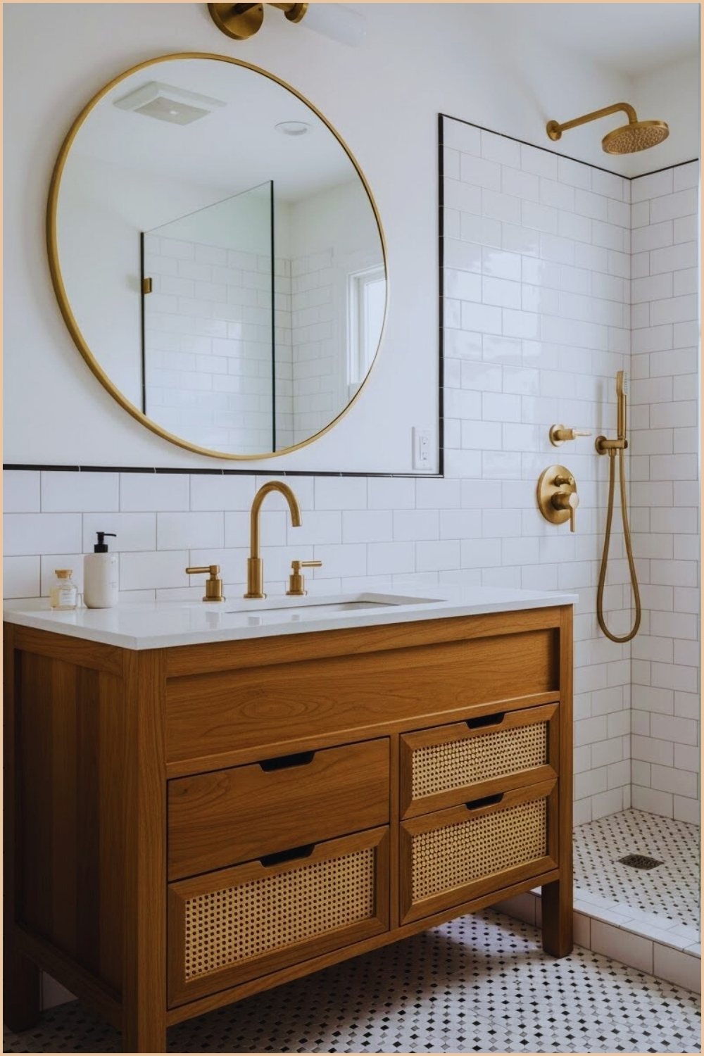 Modern Farmhouse Bathroom With White Subway Tile Walls