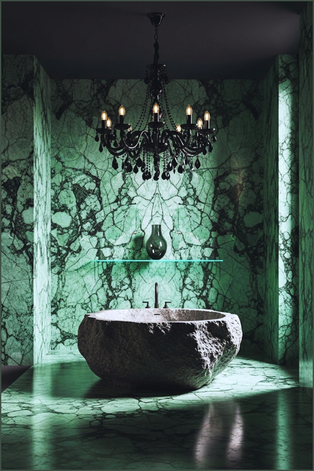 Modern Gothic Bathroom, Vivid Emerald Green Marble Walls