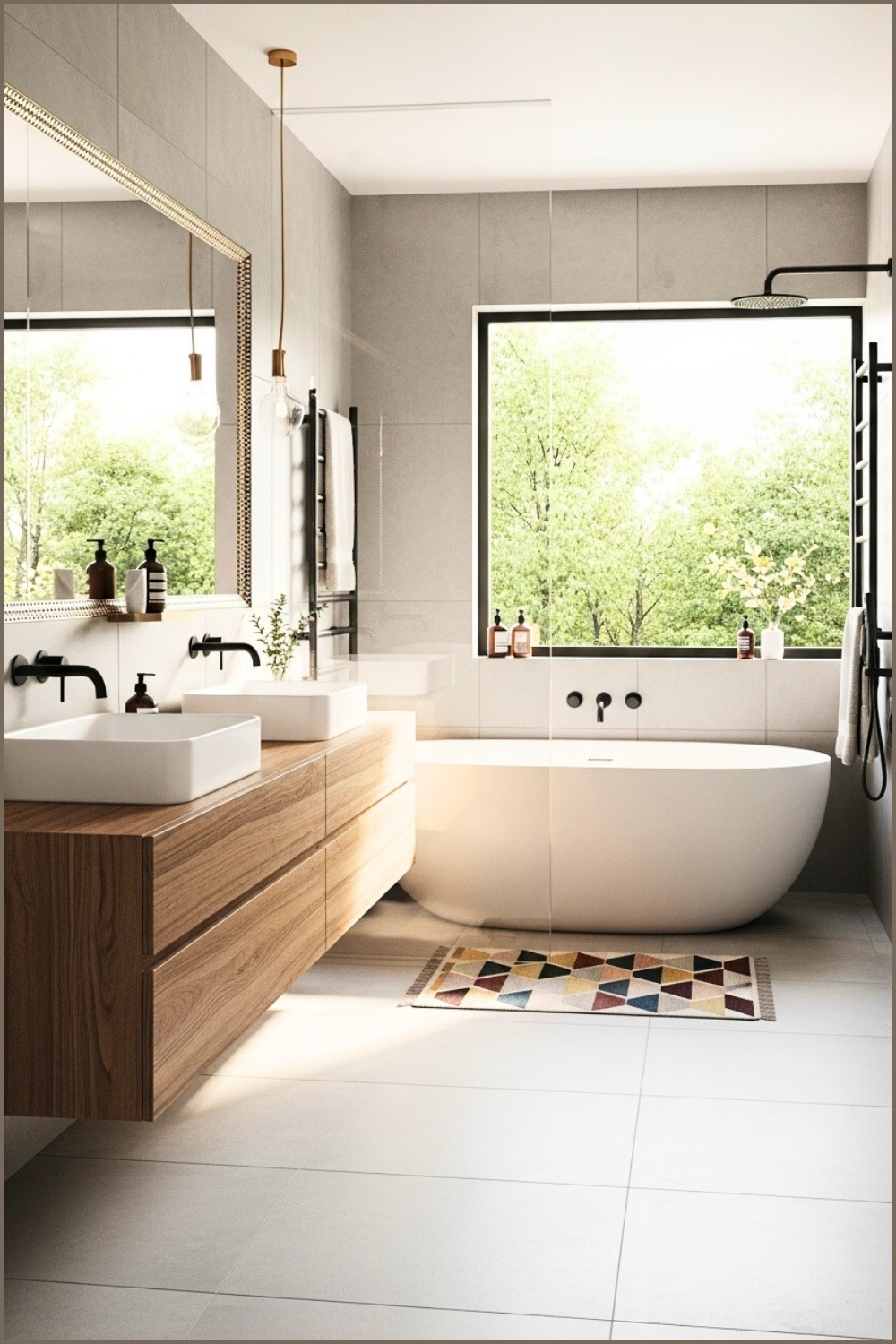 Modern Grey Bathroom With Large Concrete Tiles