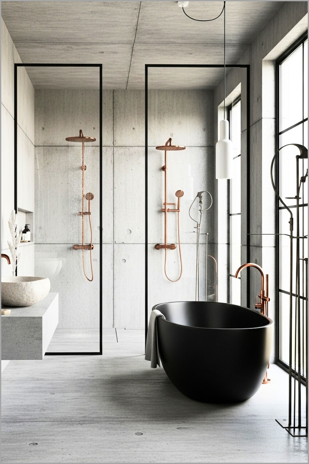 Modern Industrial Bathroom With Raw Concrete Walls