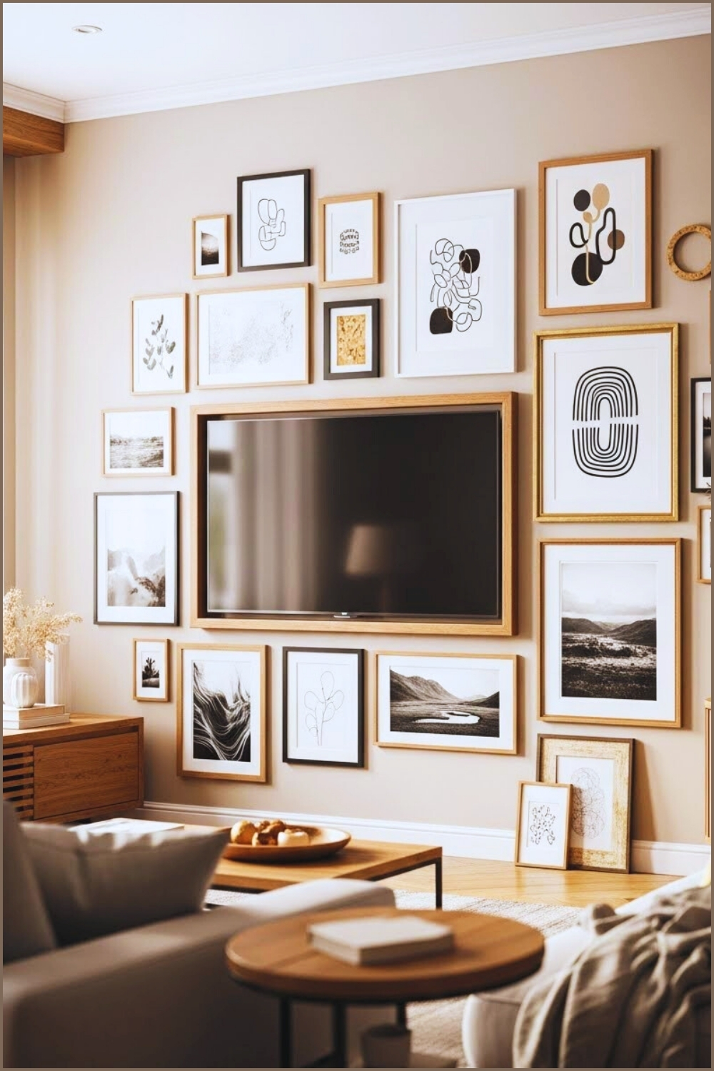 Modern Living Room Tv Wall Surrounded By Eclectic Gallery