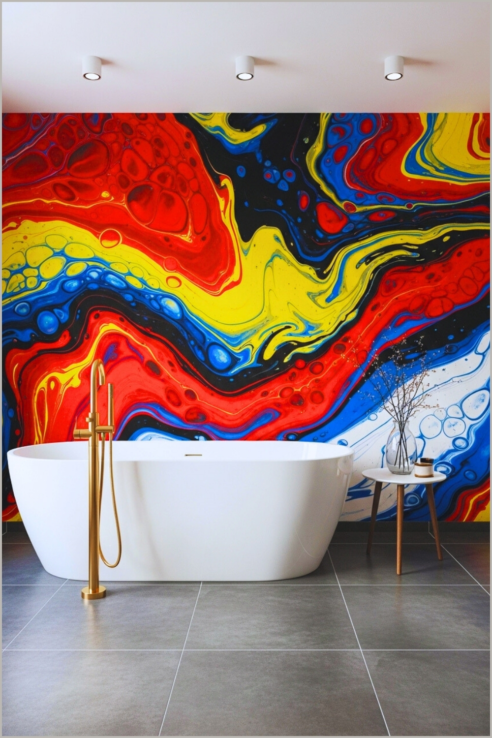Modern Luxury Bathroom With A Bold Abstract Accent Wall