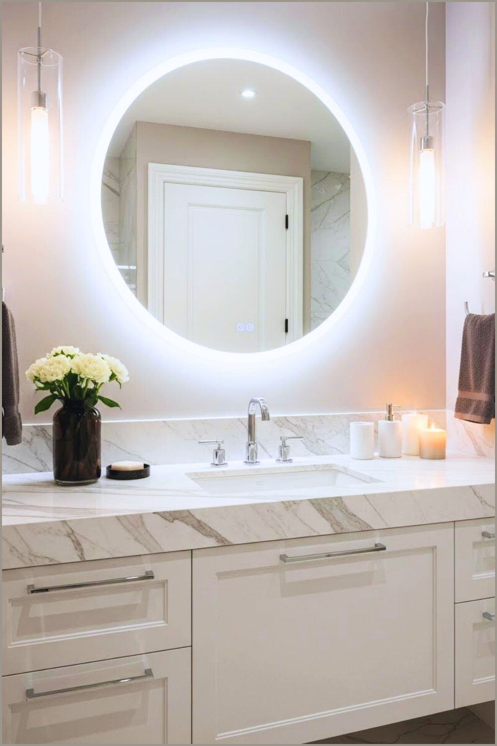 Modern Luxury Bathroom With A Glowing Round Backlit Mirror