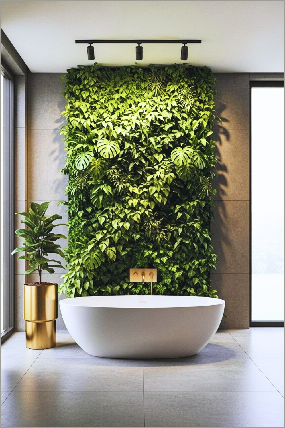 Modern Luxury Bathroom With A Tall Living Green Wall