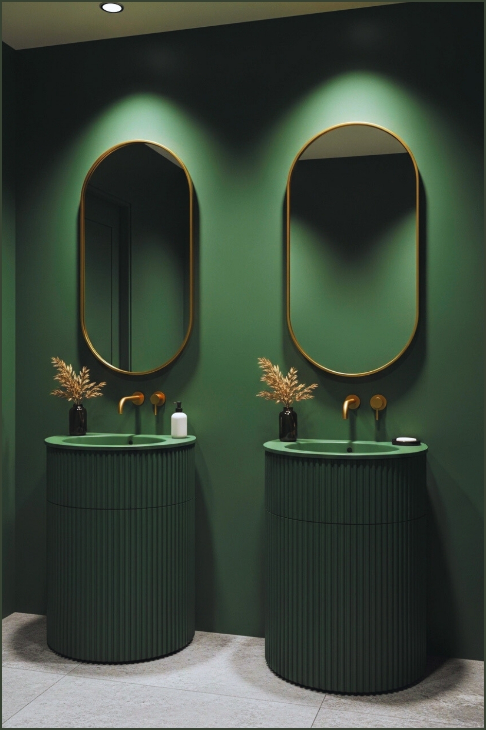 Modern Luxury Bathroom With Deep Emerald Green Walls