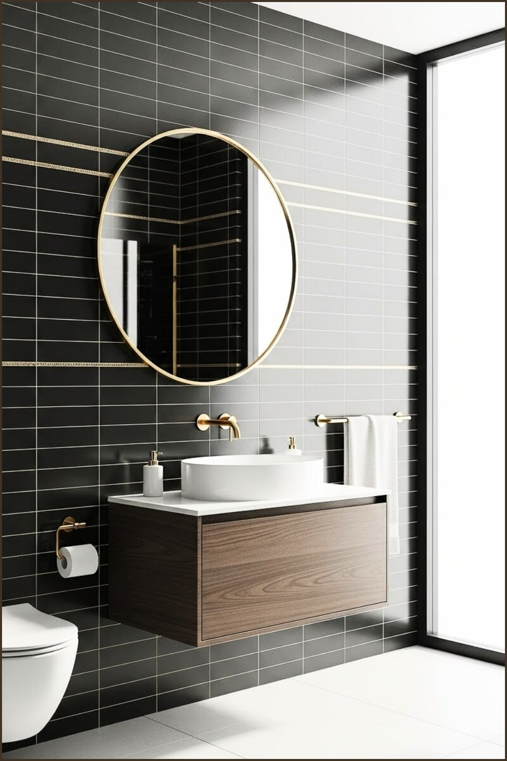 Modern Luxury Bathroom With Matte Black Subway Tiles