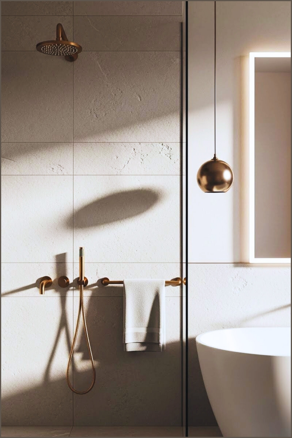 Modern Luxury Bathroom With Textured Light Gray