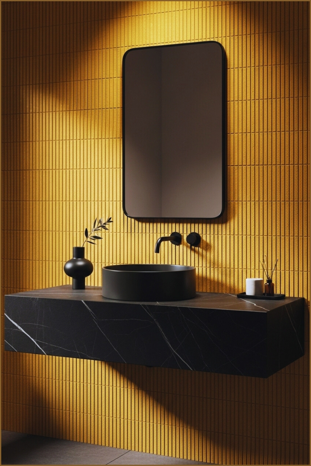 Modern Luxury Bathroom With Textured Yellow Vertical Tiles