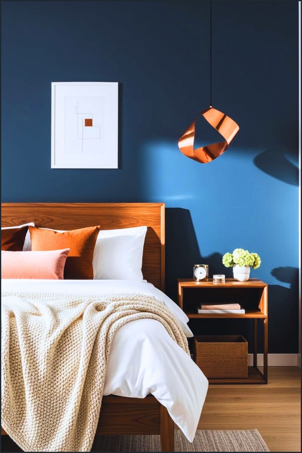 Modern Luxury Bedroom Interior Deep Navy Blue Accent Wall