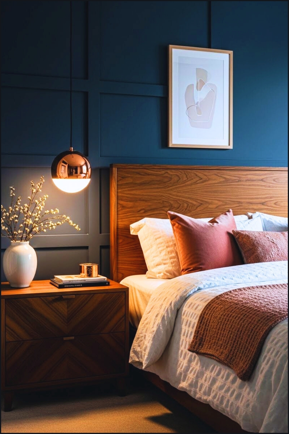 Modern Luxury Bedroom Interior With Deep Navy Blue