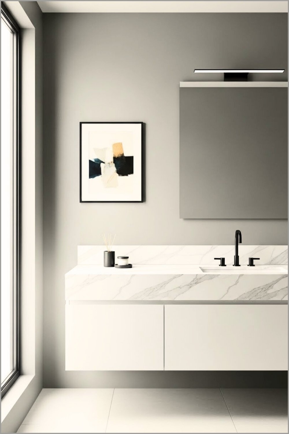 Modern Minimal Bathroom With Smooth Gray Walls