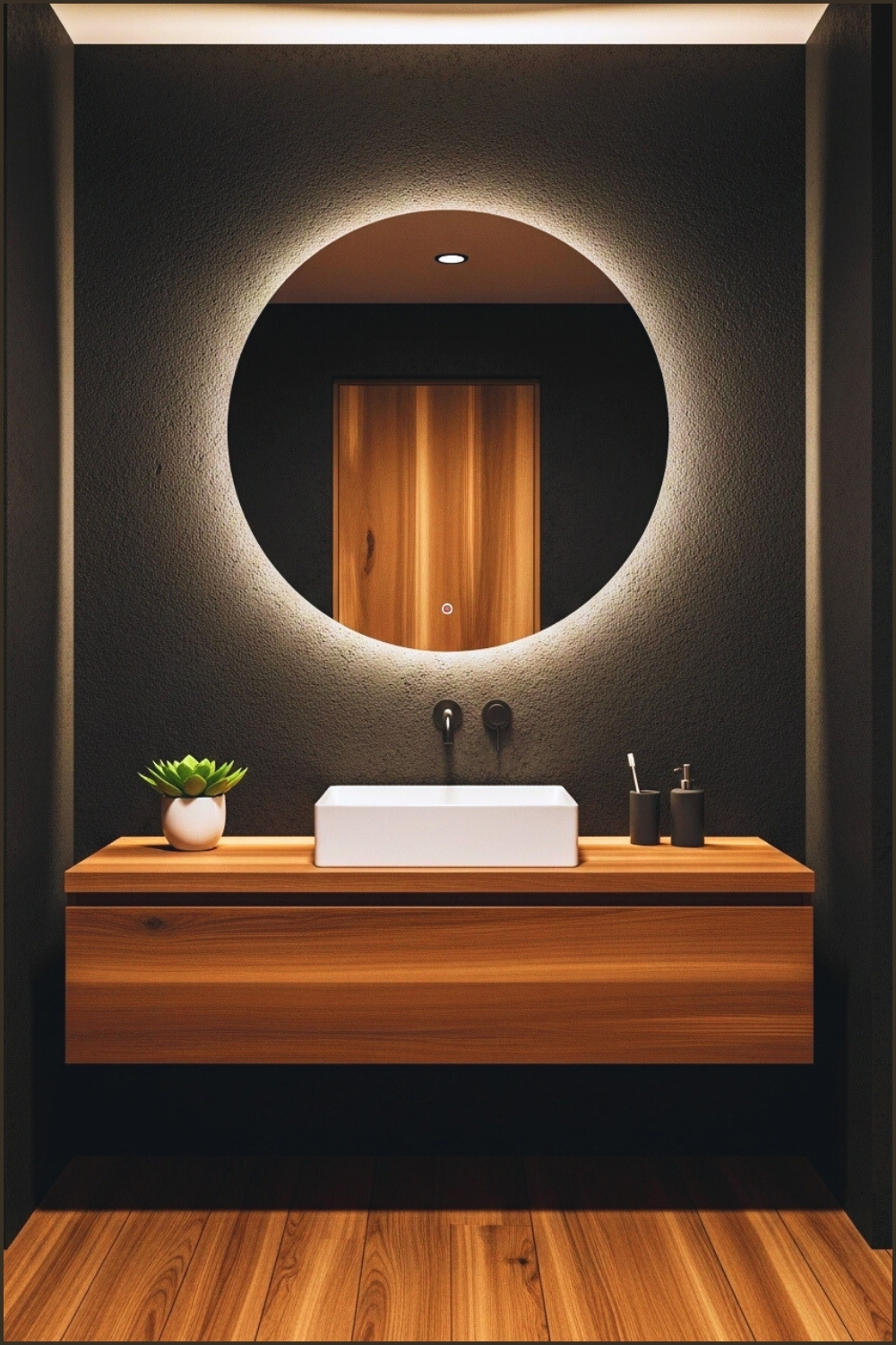 Modern Minimalist Bathroom Interior With Dark Textured Black Walls