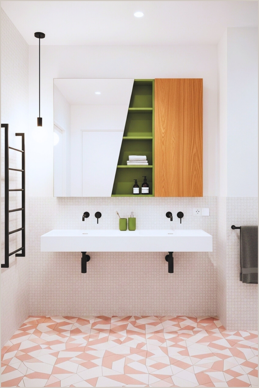 Modern Minimalist Bathroom Interior With Geometric Pink