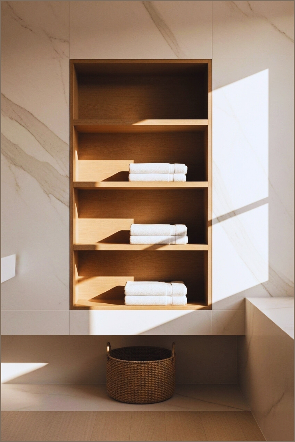 Modern Minimalist Bathroom Shelf, Wooden Recessed Shelving