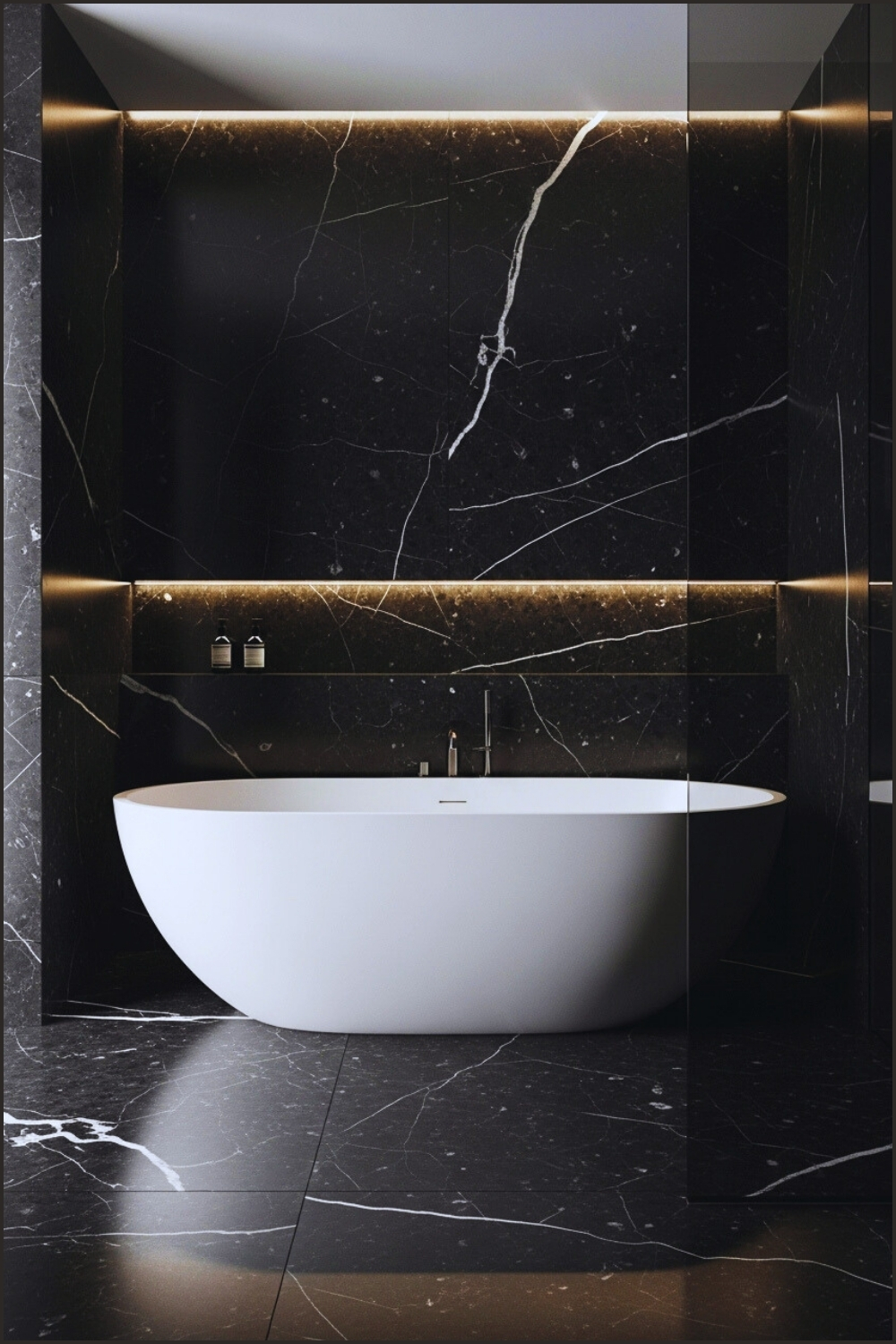 Modern Minimalist Bathroom, Sleek Black Marble Walls