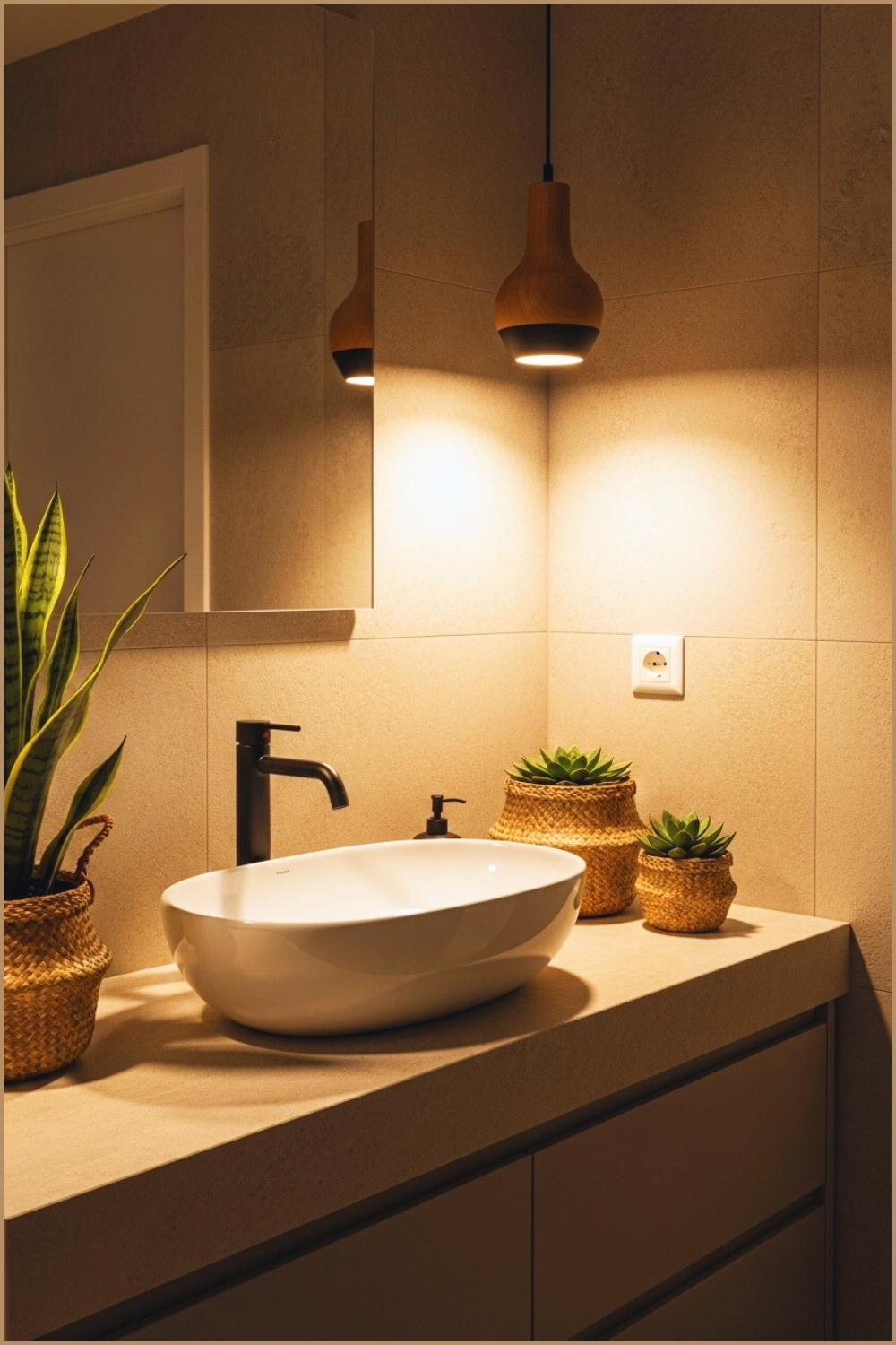 Modern Minimalist Bathroom Vanity With Soft Warm Lighting