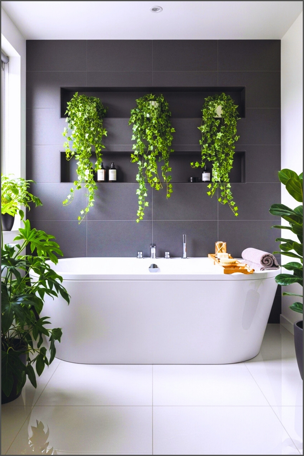 Modern Minimalist Bathroom With A Sleek White Freestanding Tub