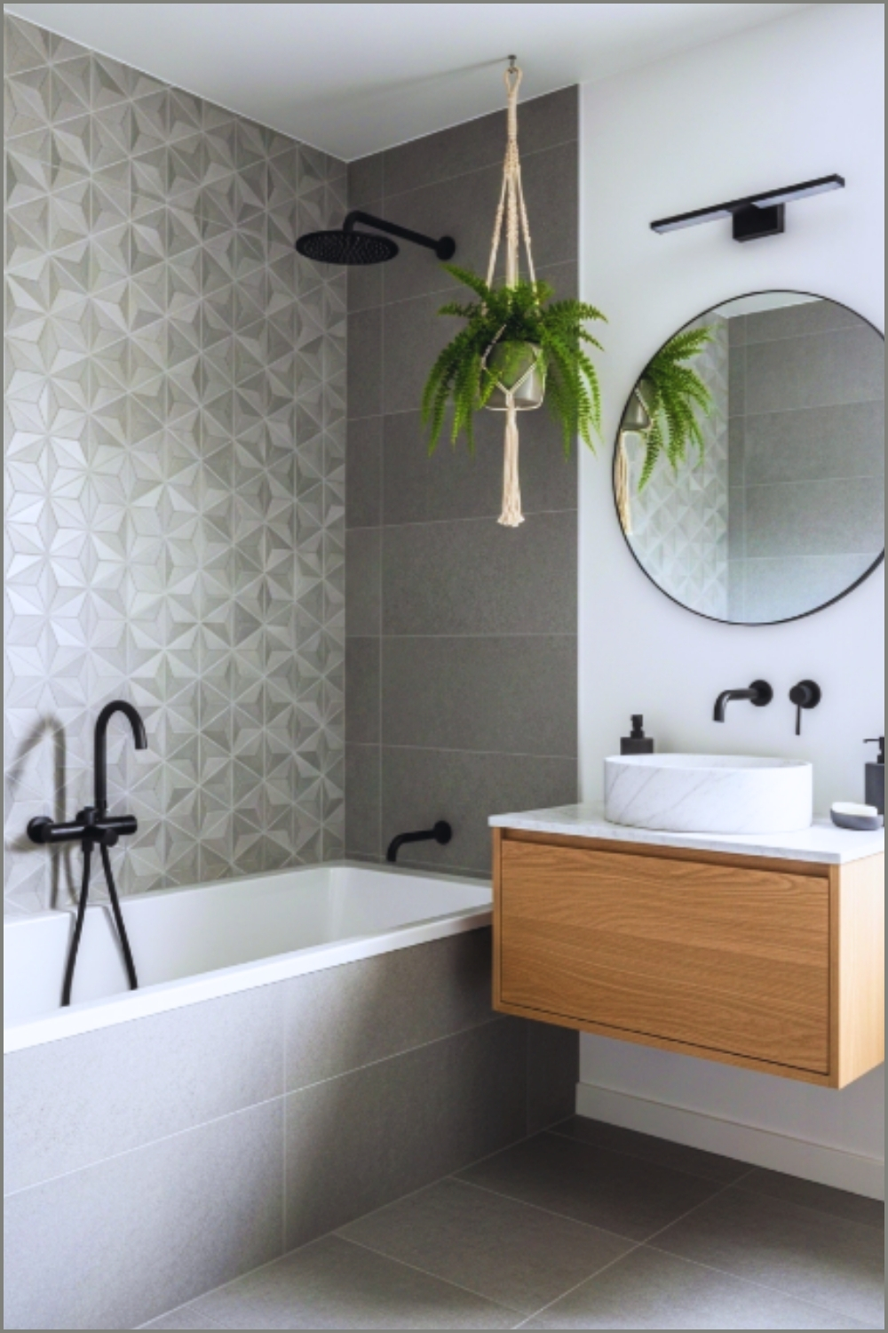 Modern Minimalist Bathroom With Dark Charcoal Tile Walls