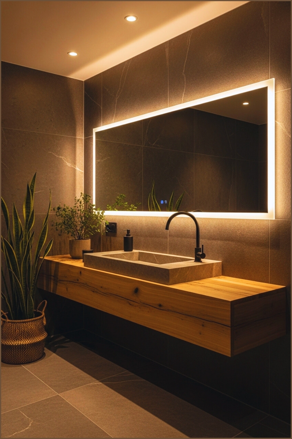 Modern Minimalist Bathroom With Dark Stone Walls