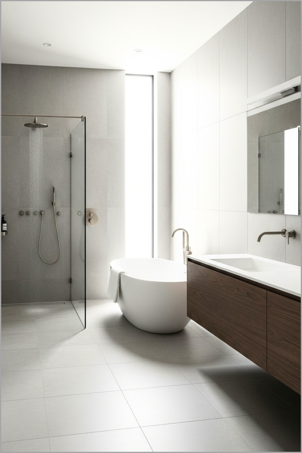 Modern Minimalist Bathroom With Grey Porcelain Tiles