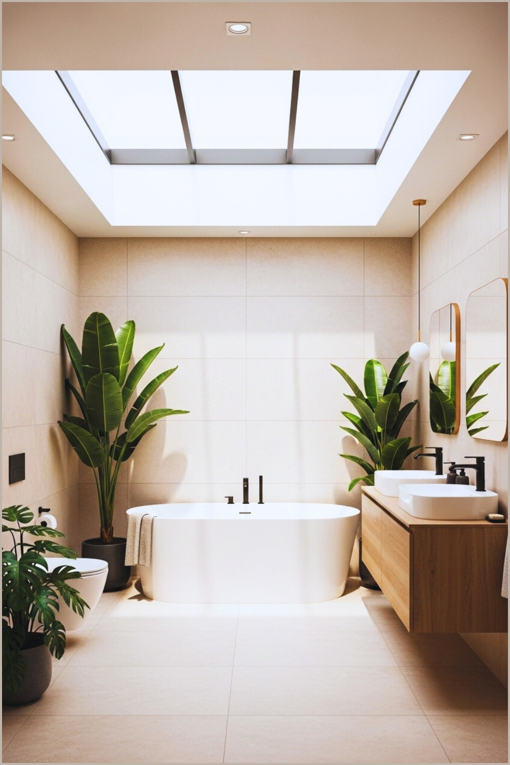 Modern Minimalist Bathroom With Large Skylight