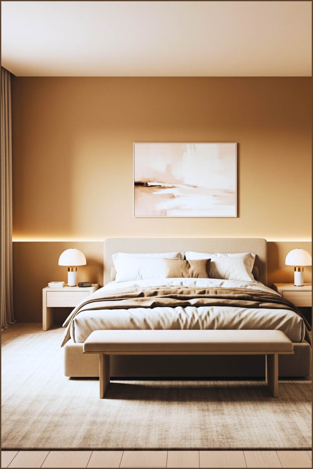 Modern Minimalist Bedroom In Beige And Tan