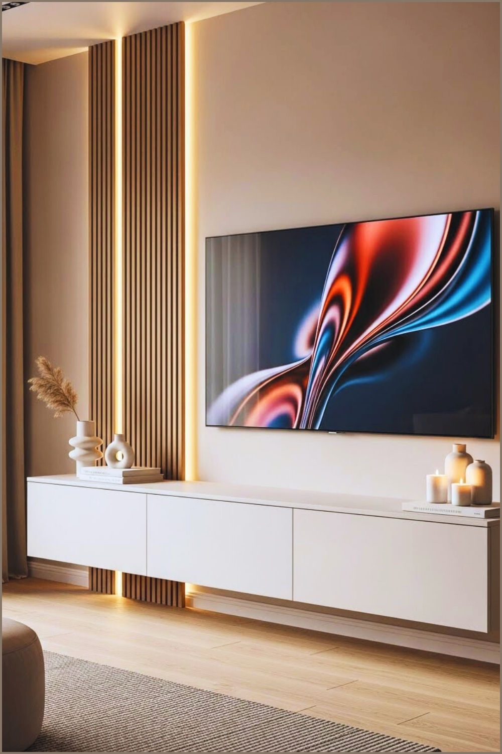 Modern Minimalist Living Room Tv Wall Vertical Wooden