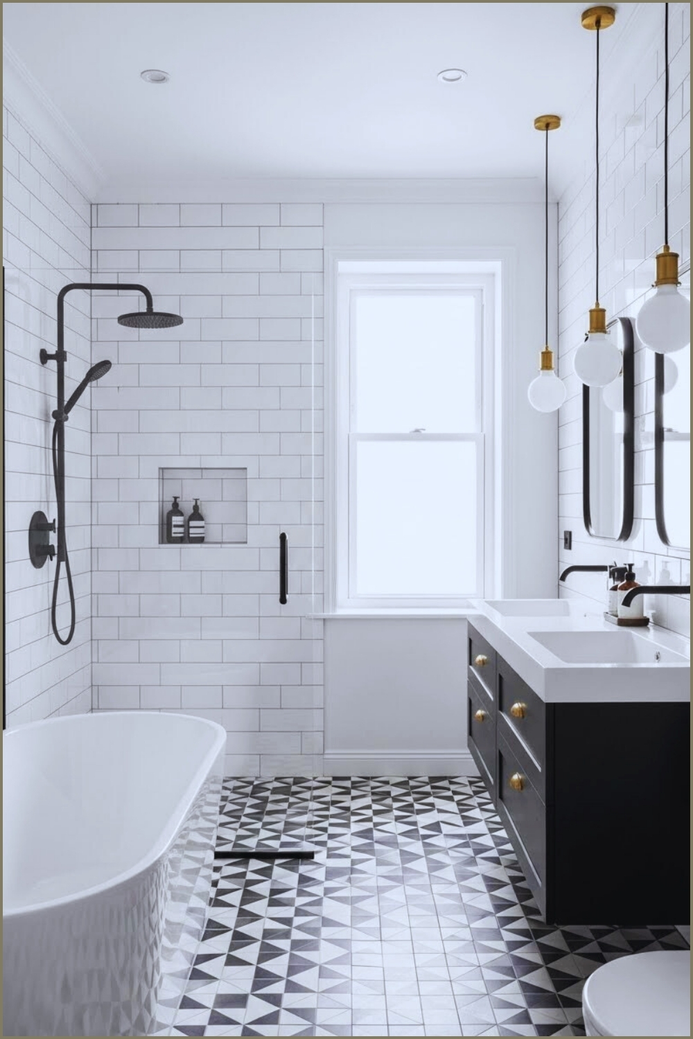 Modern monochrome bathroom with white subway