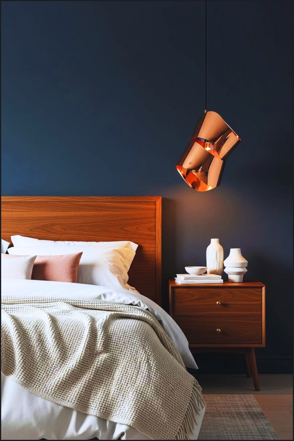 Modern Moody Bedroom Interior Deep Matte Navy Blue