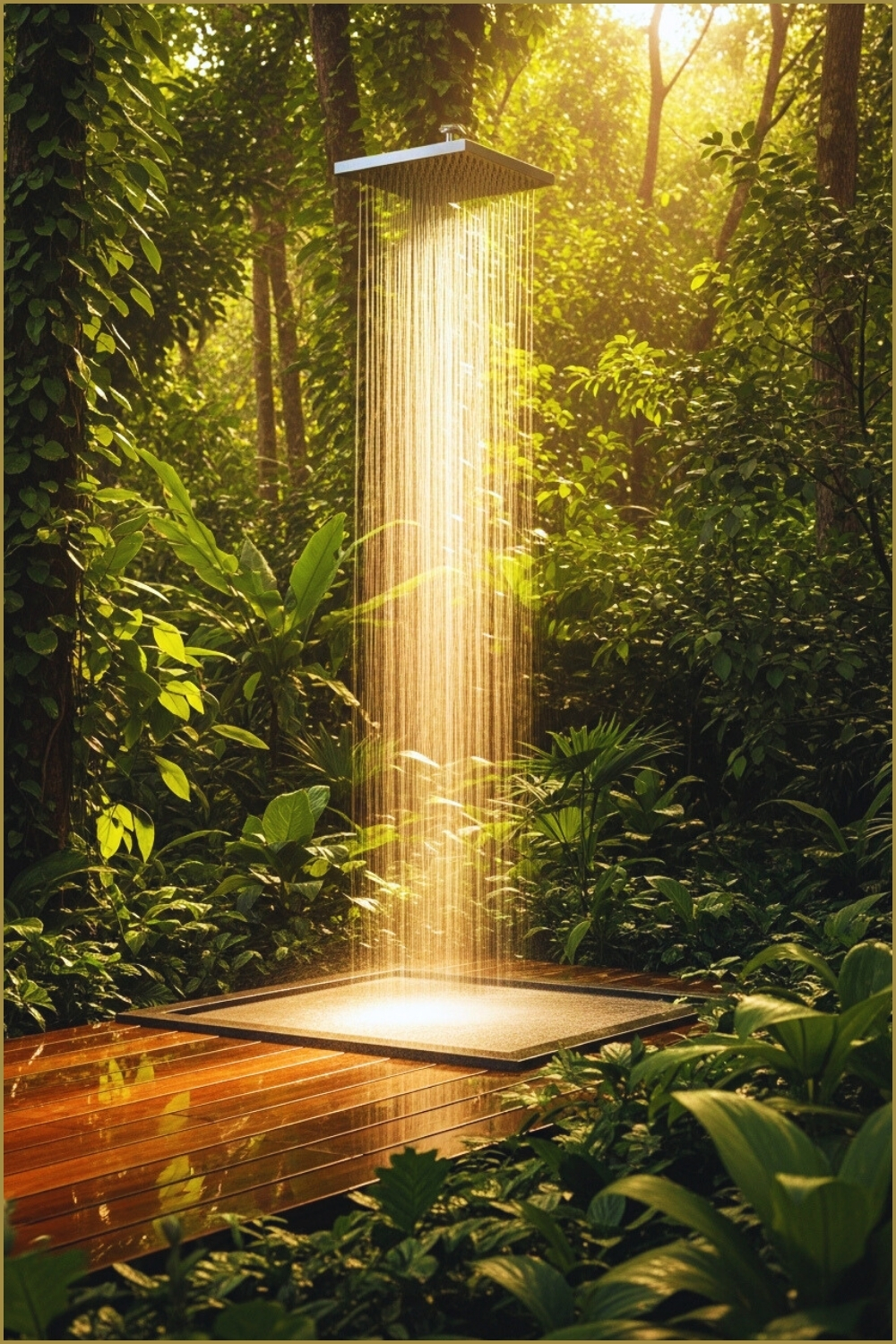 Modern Outdoor Rainfall Shower In A Tropical Jungle