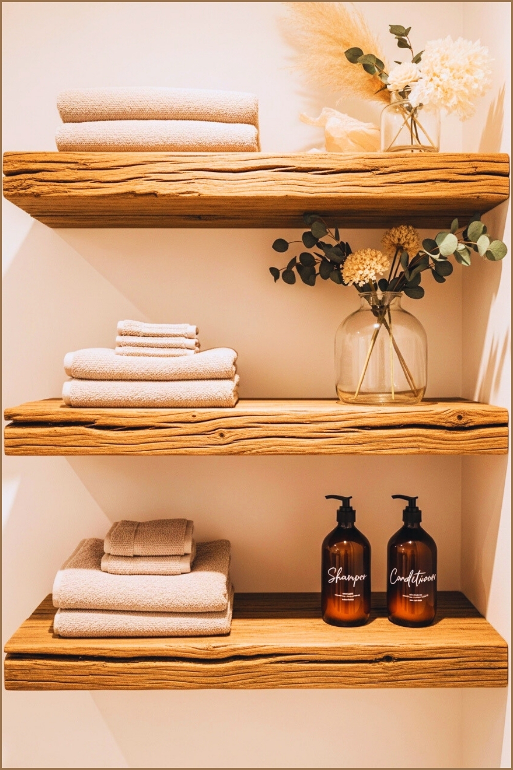 Modern Rustic Bathroom Shelf Styling, Thick Reclaimed Wood Floating