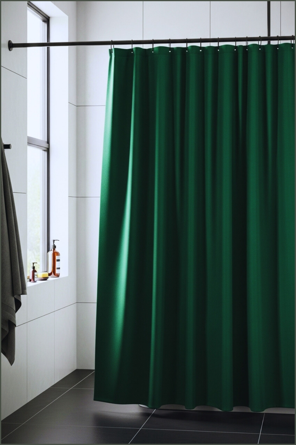 Modern Shower Space, Rich Emerald Green Shower Curtain