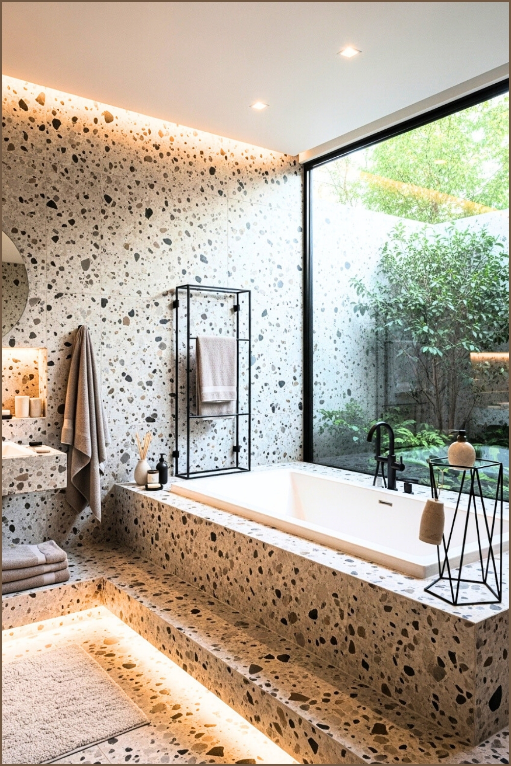 Modern Spa Bathroom With Terrazzo Stone Wall