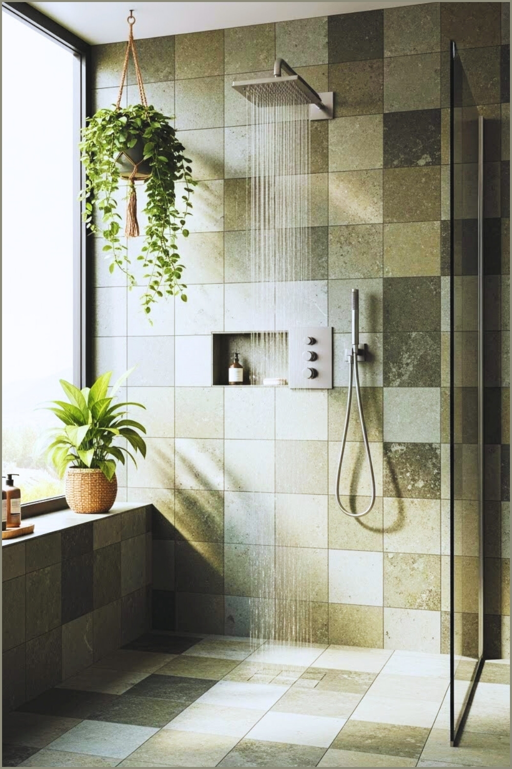 Modern Spa Style Shower With Multi Tone Green
